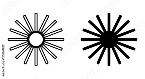 Sunburst Icon Set, Radial Starburst Graphic Elements, Abstract Light Rays, Geometric Sun Symbols
