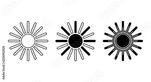Sun Icons Set, Brightness Control Symbols, Weather & Energy Vector Graphics