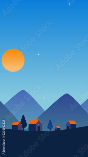 Nighttime Mountain Landscape Animated Vertical Video Loop for Mobile
