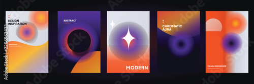 Modern cover template set with colorful geometric shapes and optical illusion design for social media, banner and wallpaper