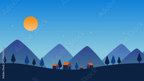 Serene Mountain and Cottage Tranquility Animated Motion Background Loop