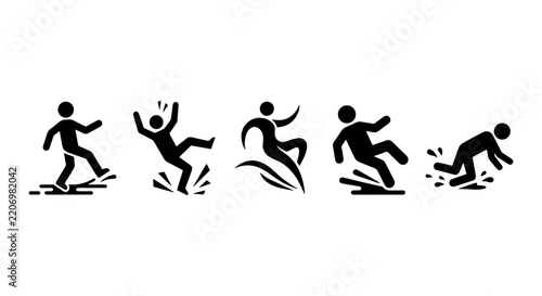 Vector Icons: Slipping, Falling, Tripping, Danger, Accident, Safety Warning