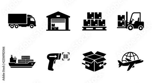 Logistics Icons Set: Shipping, Delivery, Warehouse, Cargo, Transport Icons