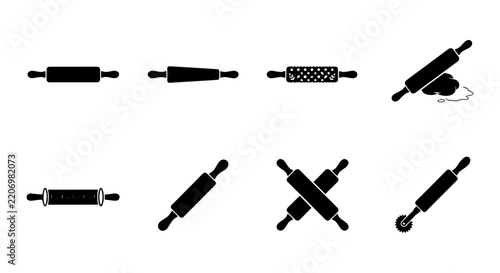 Rolling Pin Icons Set, Baking Tools Vector Graphics, Kitchen Utensil Silhouettes