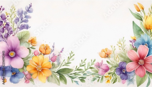 watercolor banner with beautiful flowers framed for spring celebration