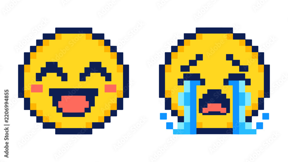 Fototapeta premium Pixel art emoji faces illustration