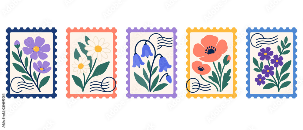 Obraz premium Floral postage stamps illustration