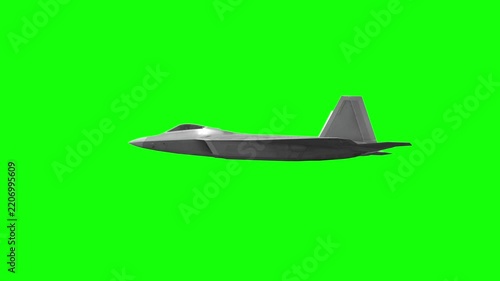 3d rendered animation of flying military plane on green screen