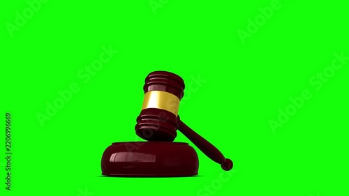 3d rendered animation of judge gavel on green screen