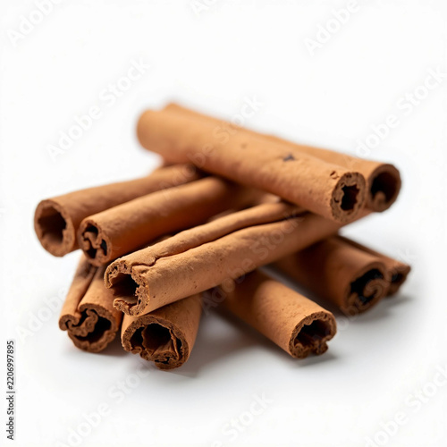 Cinnamon Sticks on White Background, Aromatic Spice