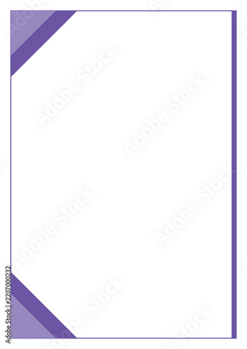 Purple geometric corner frame template featuring diagonal color blocks for minimalist stationery.