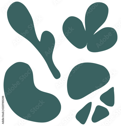 Minimalist Abstract Organic Botanical Shapes in Dark Green