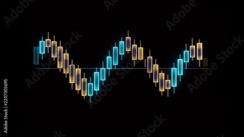 Dynamic Glowing Candlestick Chart Fluctuation Animating on Dark Background