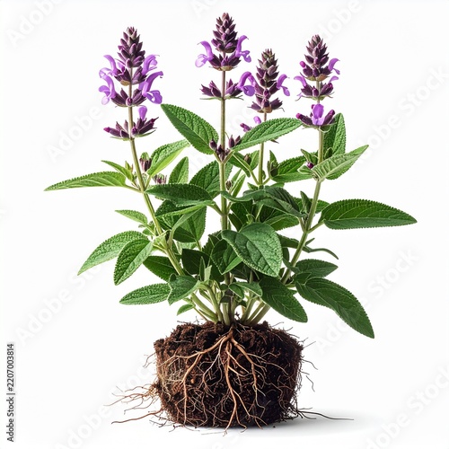Red Sage Salvia miltiorrhiza Medicinal Herb. Isolated on white background 
