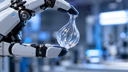 robotic hand holding a digital tablet
