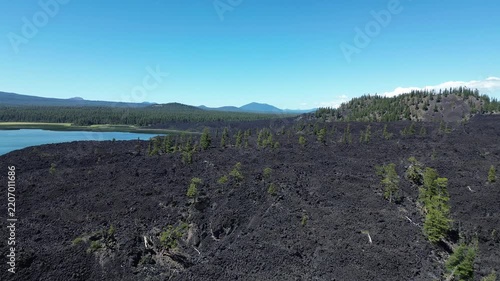 Flight over lava - Lava Lake - Cascade Lakes Area in Oregon