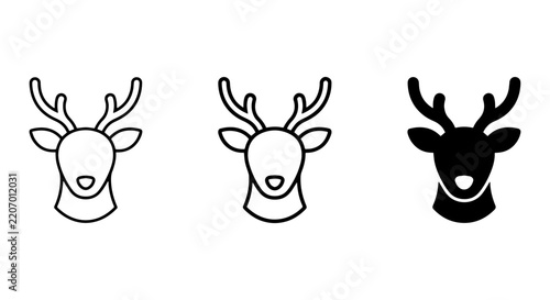 Deer Head Icons Set: Outline, Simple Line Art, and Solid Silhouette Vector Graphics for Wildlife and Nature Designs