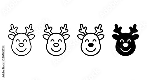 Reindeer Icons Set, Festive Christmas Animal Graphics, Cute Holiday Character Vector Collection