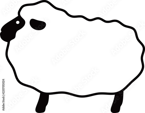 シンプルでかわいいサフォーク種の羊の線画イラスト