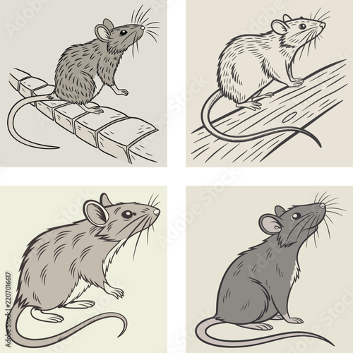 Mouse silhouettes set, rat vector illustration, rodent black icons, isolated on white background