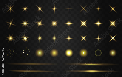 金色のフレア・光のベクターエフェクトセット　Golden Sparkle and Light Effects Collection