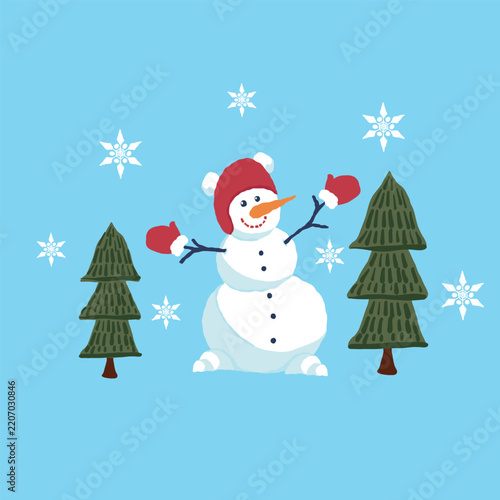 snowman with christmas tree