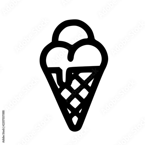 black and white cartoon illustration icon ice cream cone