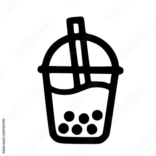 black and white cartoon illustration icon boba drink