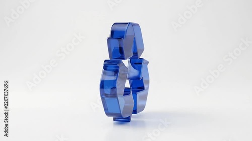 3D Rotating Blue Glass Recycle Symbol on White Background