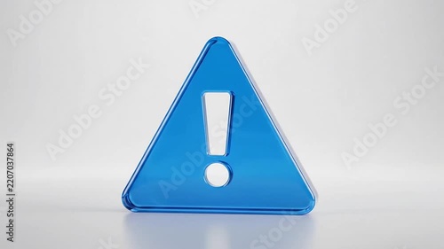Blue glass warning sign with rippling liquid effect on a clean studio background
