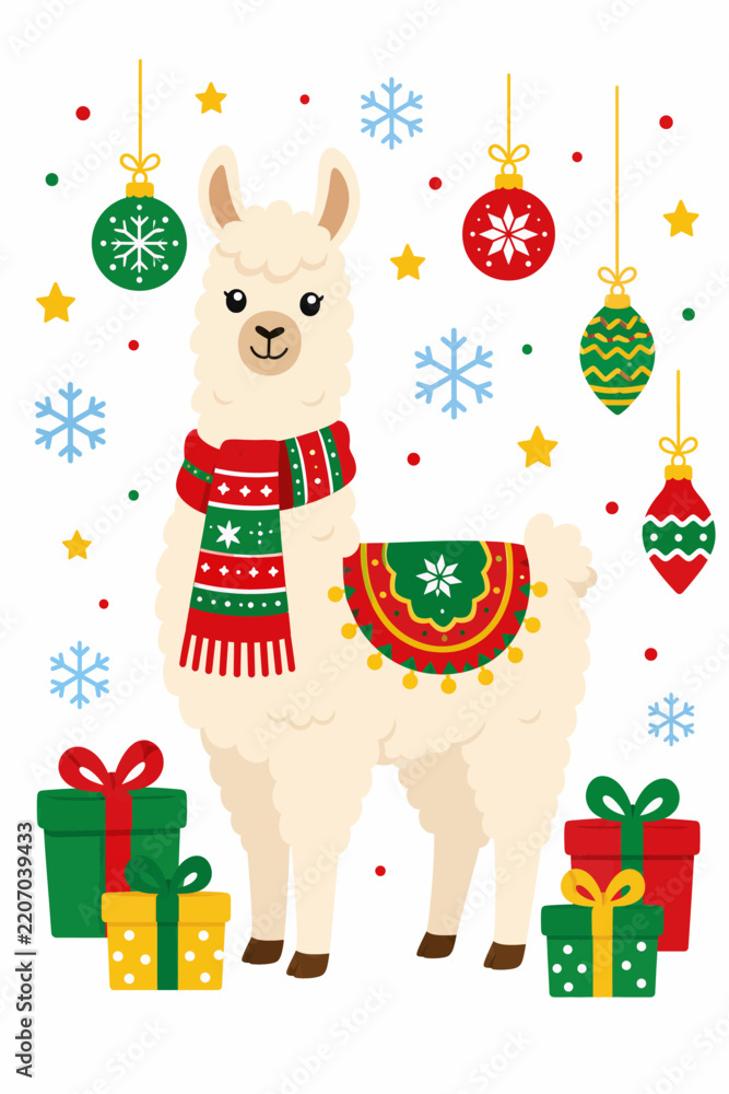Obraz premium Funny Christmas Llama Holiday Vector Illustration