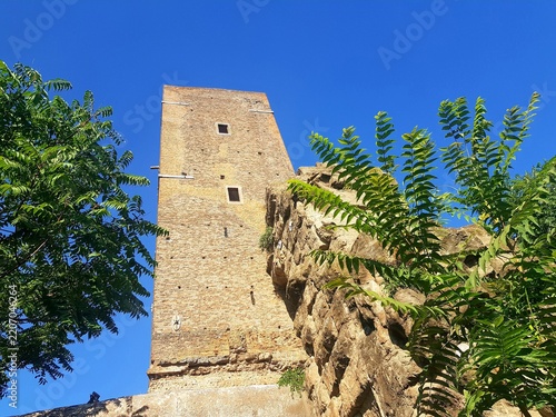 Ancient Brick Tower Clear Blue Sky