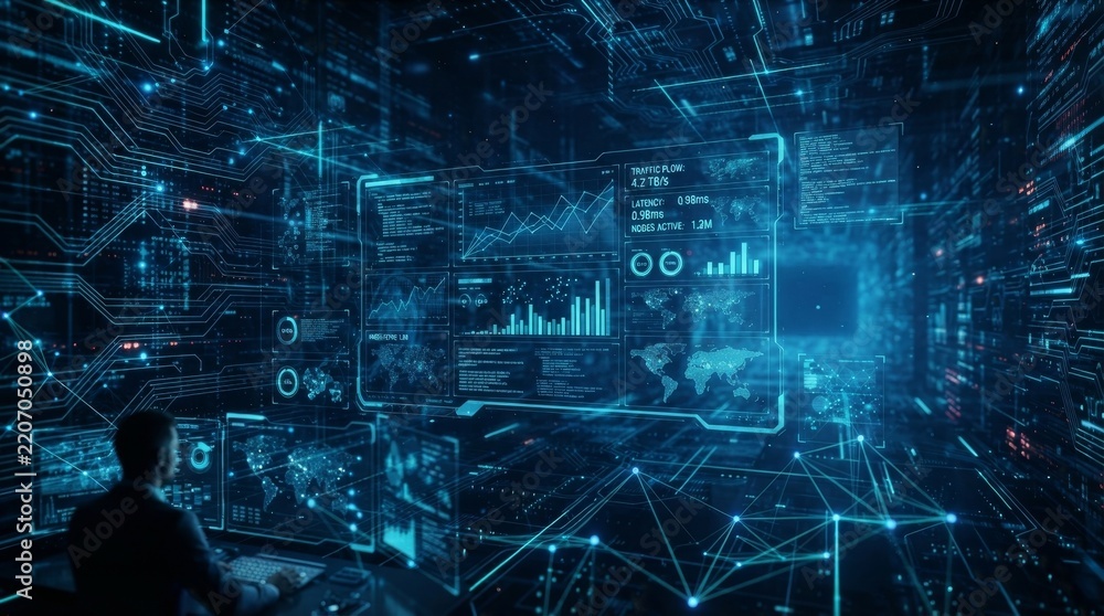 Fototapeta premium Financial data document graph chart report statistic marketing research development planning management strategy analysis accounting. Financial business technology hologram concept. 3d rendering.