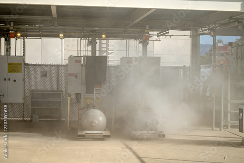 Chemical fire outdoors with smoke