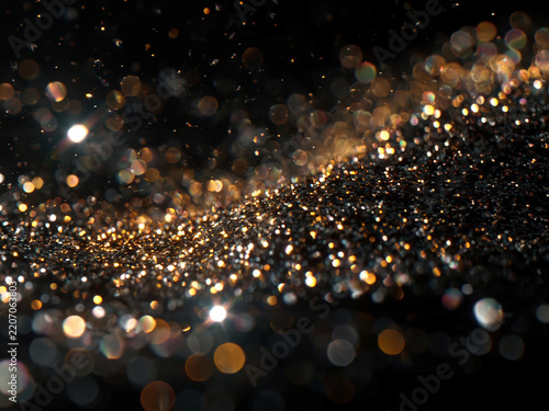 Dark background with numerous glittering, moving gold and silver particles against a luxury modern aesthetic, creating a dynamic shimmer effect - AI-Generated