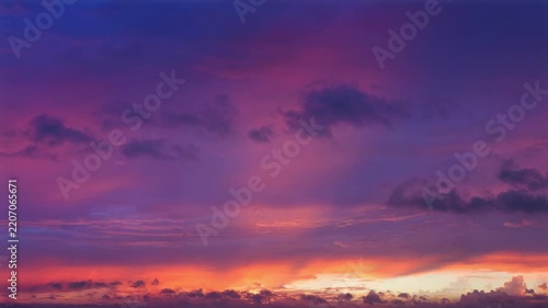 Colorful Purple and Orange Sunset Sky with Floating Clouds Time Lapse