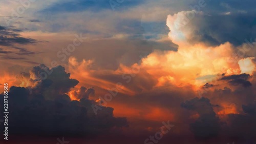 Dramatic Golden Sunset Sky with Majestic Cumulus Clouds Time Lapse