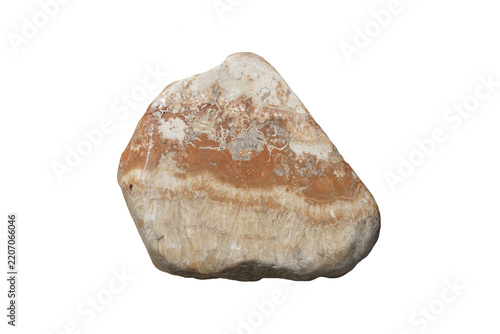 Raw polish layer agate rock specimen showing natural texture and bands, isolated on a solid white background.