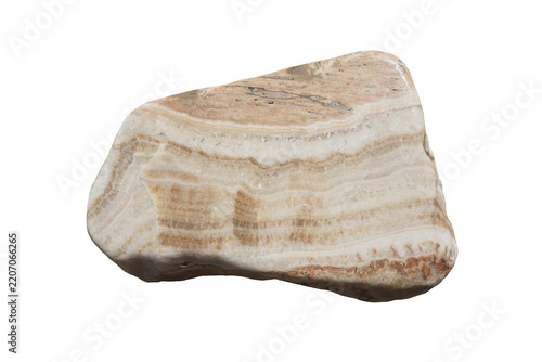 Natural light brown and white banded agate stone isolated on white background.