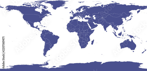 Detailed global political blue color world vector map