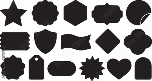 Vintage Badge and Label Shapes Collection, Black Vector Silhouette Set