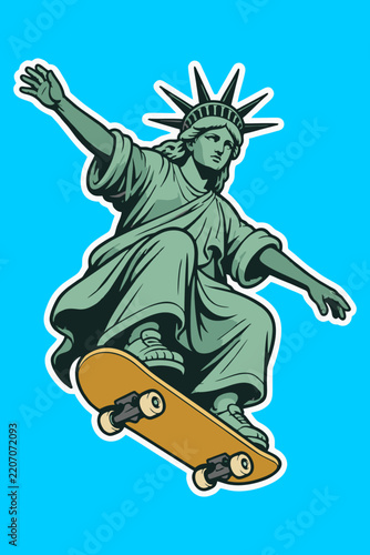 A Liberty Statue play Skateboard Design vector illustrator 