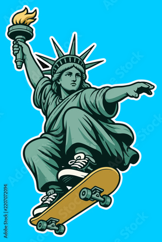 A Liberty Statue play Skateboard Design vector illustrator 