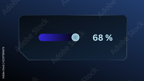 Futuristic progress bar HUD panel with glowing blue gradient indicator, percentage display and dark glass interface.