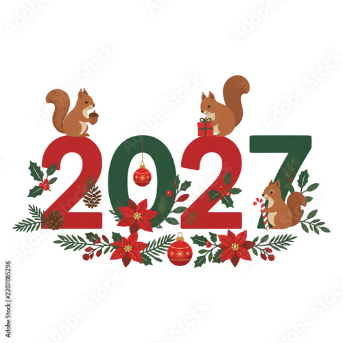 Bonne année 2027 avec des écureuils 