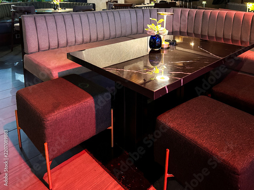 A luxury dining nook in a high-end restaurant lounge.