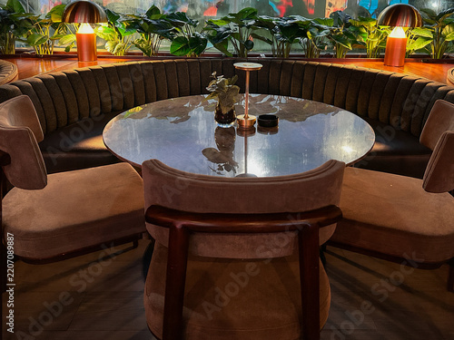 A luxury dining nook in a high-end restaurant lounge.