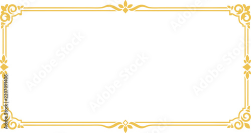 Rectangle vintage gold frame for web and apps presentation, horizontal border in oriental style, png with transparent background - stock vector