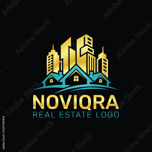 modern real estate city skyline and home logo design