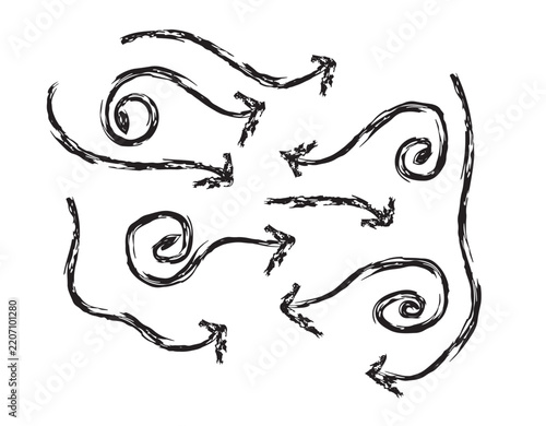Hand Drawn Curved Arrow Flow Elements Isolated On White Background Abstract Directional Sketch Illustration